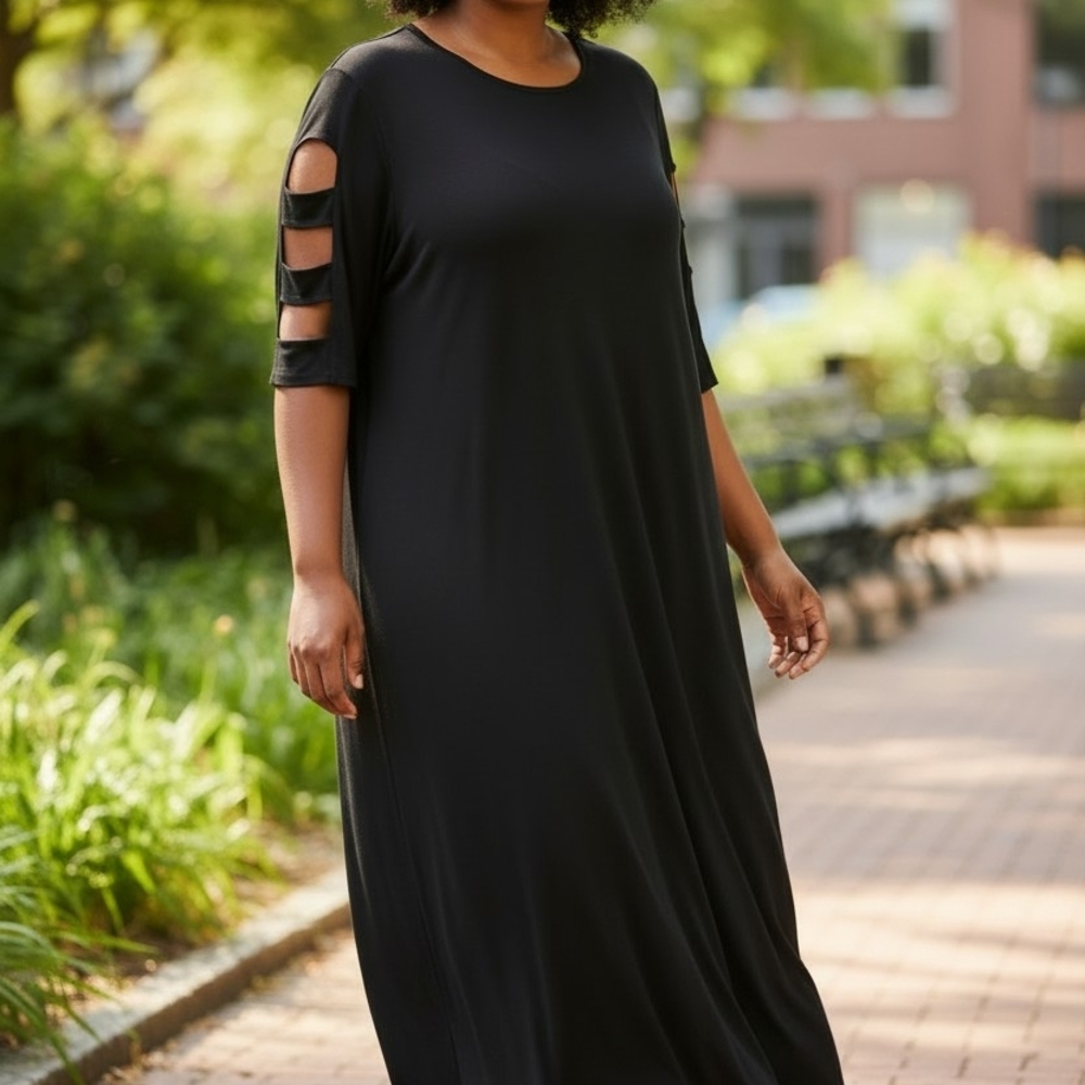 Avenue Black Cut-Out Sleeve Maxi Dress